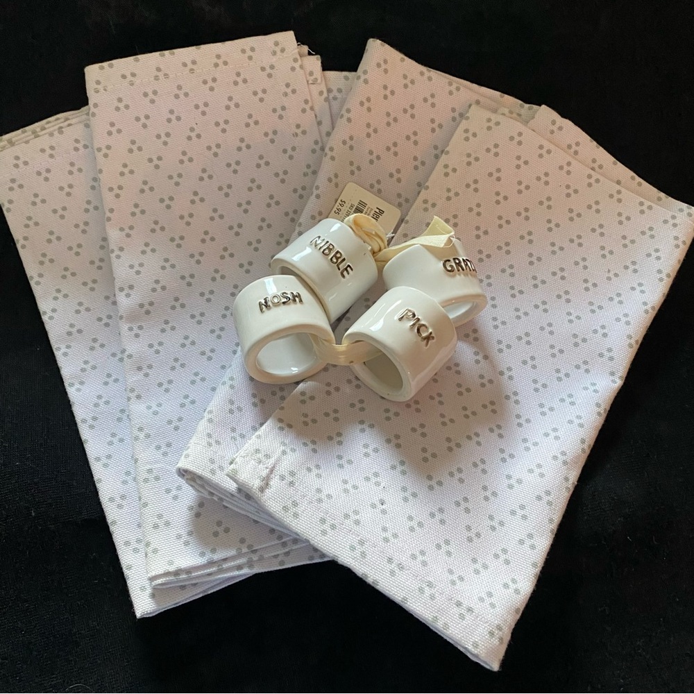 Pier 1 Napkins and Napkin Rings set of 4 NWT